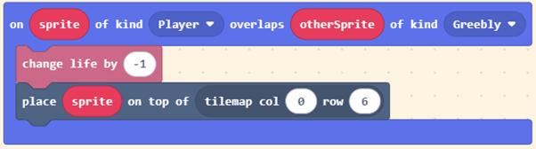 MakeCode Arcade blocks that handle collisions between the player and enemies