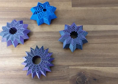 Colourful 3d printed star designs