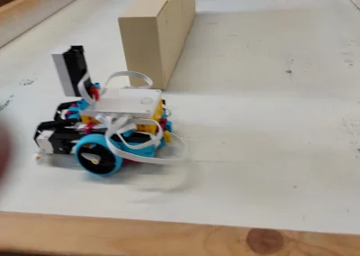 Mbot robot navigating obstacle course