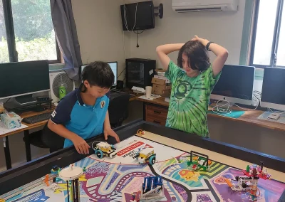 Students collaborating on robotics project